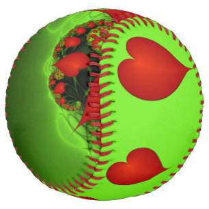 Balle De Softball Coeurs rouges Lime vert Moderne Art Abstrait fract