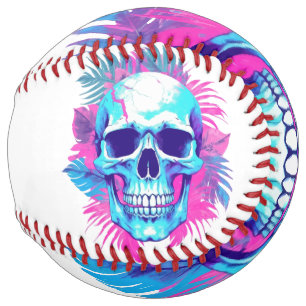 Balle De Softball Crâne floral en style Vaporwave