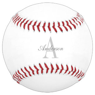 Balle De Softball Élégant Monogramme blanc et gris