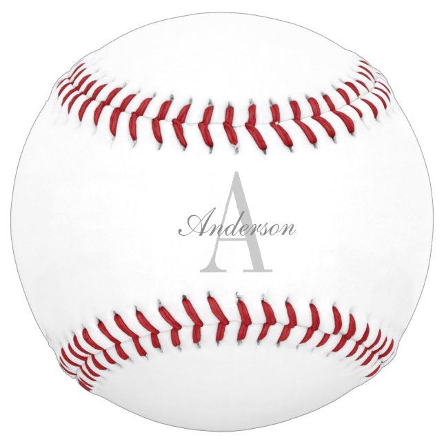 Balle De Softball Élégant Monogramme blanc et gris (Devant)