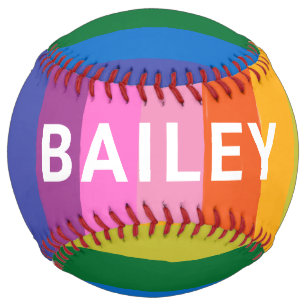 Balle De Softball Équipe de nom personnalisé rayures arc-en-ciel amu