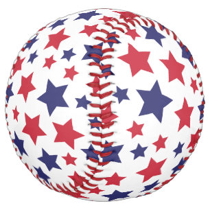 Balle De Softball Étoiles rouges et bleues, 4 juillet, fond blanc