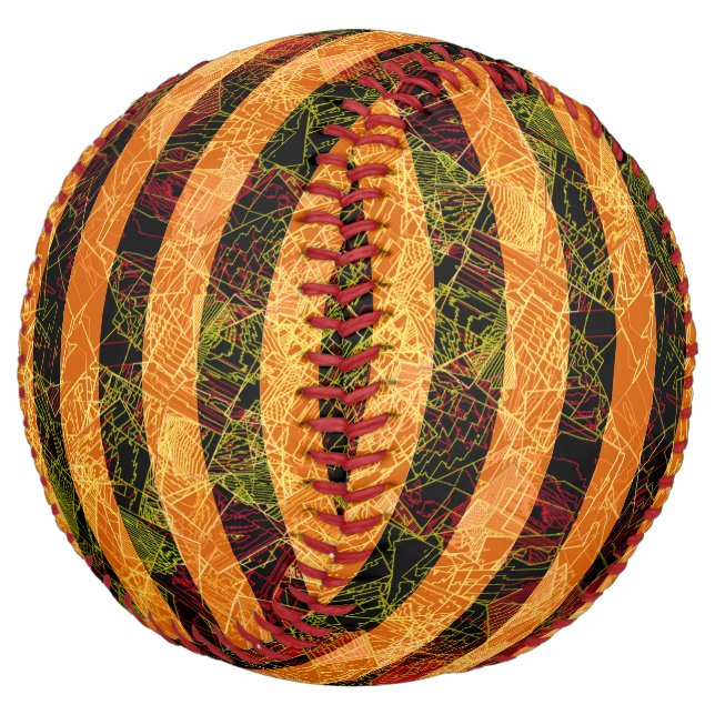 Balle De Softball Étrange bande orange et carrés rayés (Incliné)