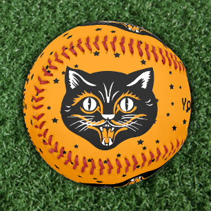 Balle De Softball Face de chat Halloween classique sur les étoiles n