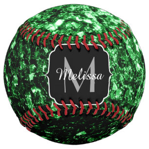 Balle De Softball Flamme de parties scintillant vert foncé Nom du mo