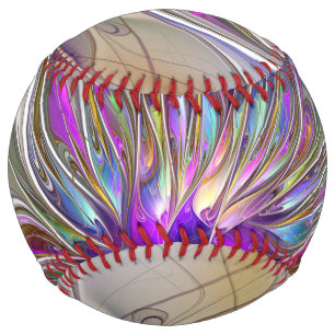 Balle De Softball Fleur d'art fractal abstrait énergique et coloré