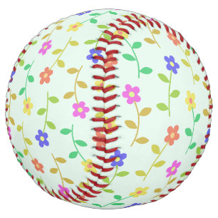 Balle De Softball Fleurs colorées, Motif Floral, Verdure, Boho