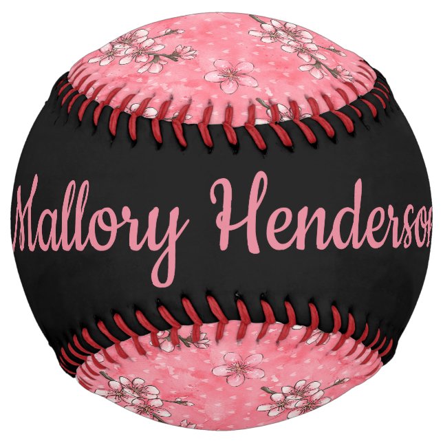 Balle De Softball Fleurs de cerises personnalisées (Devant)