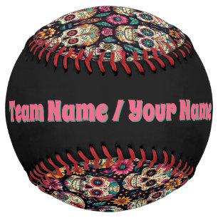 Balle De Softball Fleurs de Crâne en Sucre (personnaliser)