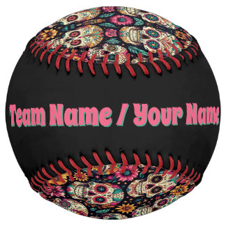 Balle De Softball Fleurs de Crâne en Sucre (personnaliser)
