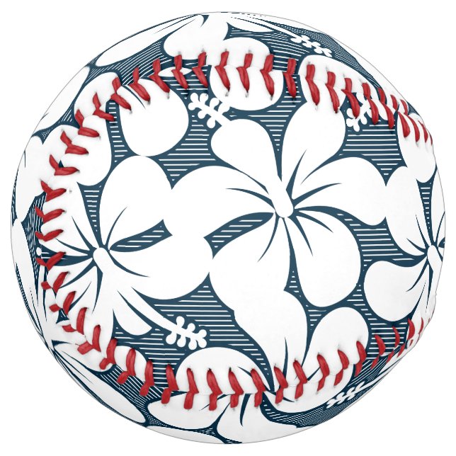 Balle De Softball Floral rayé tropical blanc (Devant gauche)