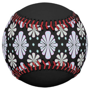 Balle De Softball Formes florales pastel sur fond noir