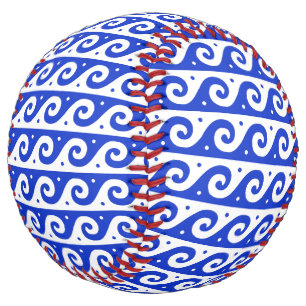 Balle De Softball Fret grec, Motif d'onde méditerranéen, Bleu