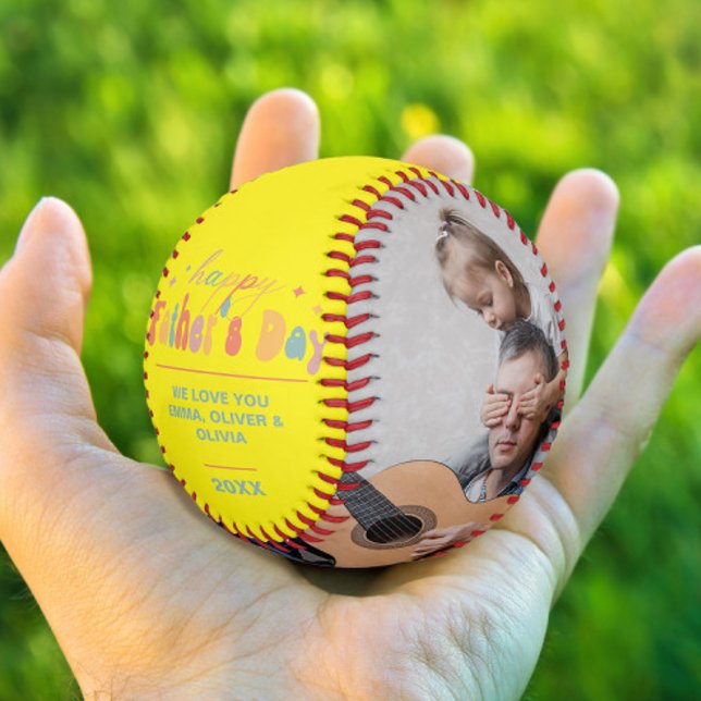 Balle De Softball Happy Fête des pères & Custom 2 Photo d'enfants (Créateur téléchargé)