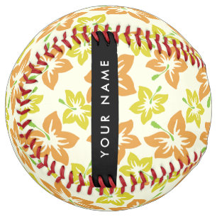 Balle De Softball Hibiscus jaune, Hibiscus orange, Votre nom