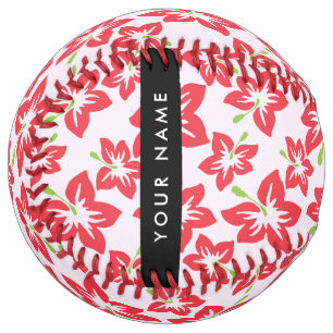 Balle De Softball Hibiscus rouge, Fleurs rouges, Votre nom