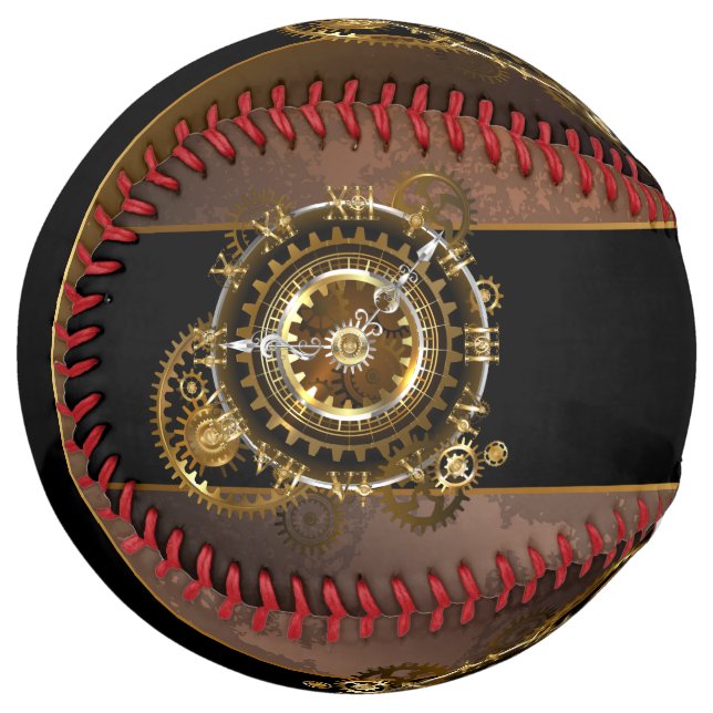 Balle De Softball Horloge Steampunk avec des engrenages anciens (Devant gauche)