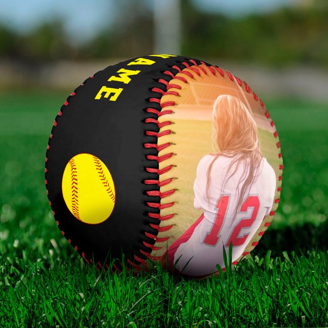 Balle De Softball Jaune Nom d'équipe Joueur Numéro Photo Softball (Créateur téléchargé)
