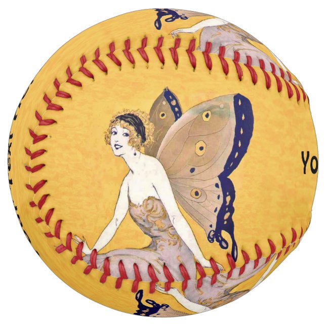 Balle De Softball Jolies Fées Blond Avec Ailes Monarques Papillon (Devant gauche)