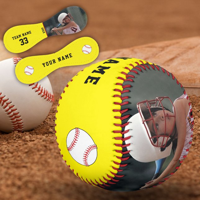 Balle De Softball Joueur photo jaune Nom de l'équipe (Créateur téléchargé)