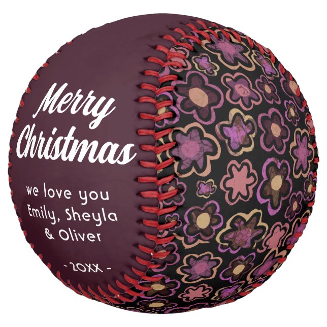 Balle De Softball Joyeux Noël Motif à fleurs violettes (Incliné)