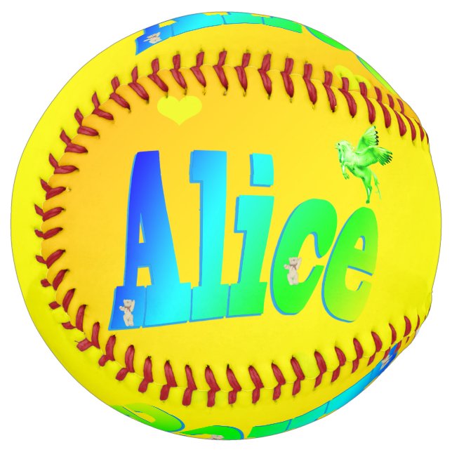 Balle De Softball Logo Alice Name Sur Yellow, (Devant gauche)
