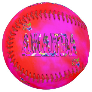 Balle De Softball Logo Du Nom D'Amanda Sur Cravate Rose,