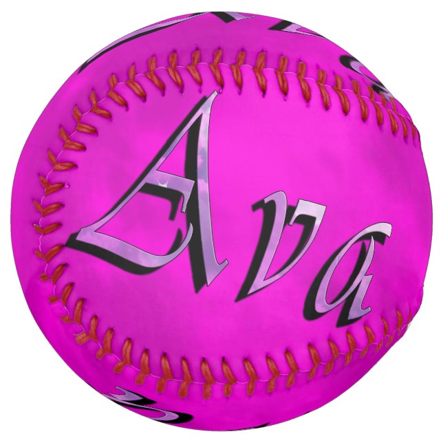 Balle De Softball Logo Du Nom D'Ava Sur Purple Tie Dye, (Devant gauche)