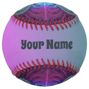 Balle De Softball Mandala Colorful Spiritual Fractal Avec Nom Rose