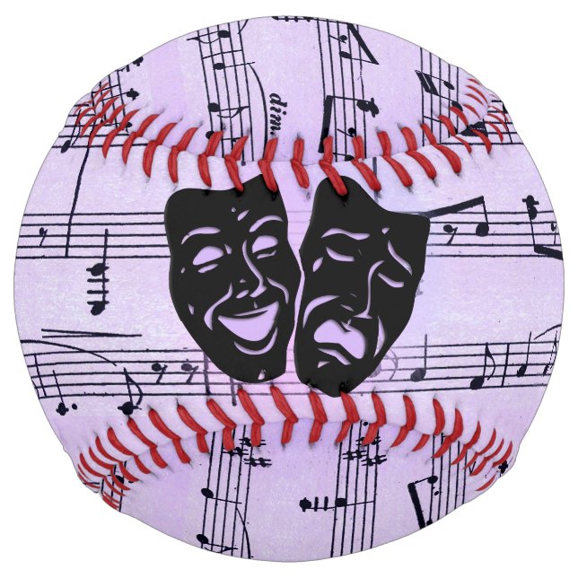 Balle De Softball Masques de musique et de théâtre violets (Devant)