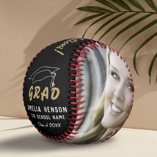 Balle De Softball Moderne Black Grad Félicitations Graduation Photo