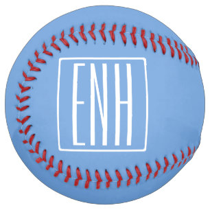 Balle De Softball Monogramme Initial 3 Moderne Gras   Bleu Clair