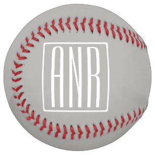 Balle De Softball Monogramme initial   Blanc sur gris clair
