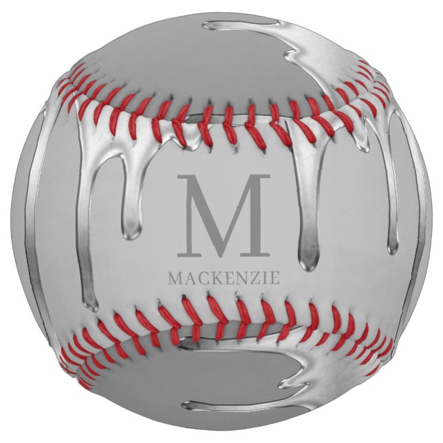 Balle De Softball Monogramme métallique à goutte Chrome (Devant)