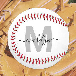 Balle De Softball Monogramme Noir Blanc Nom
