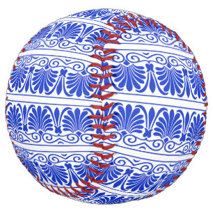 Balle De Softball Motif arabesque méditerranéen grec bleu