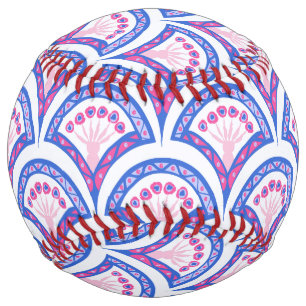 Balle De Softball motif damassé floral bleu
