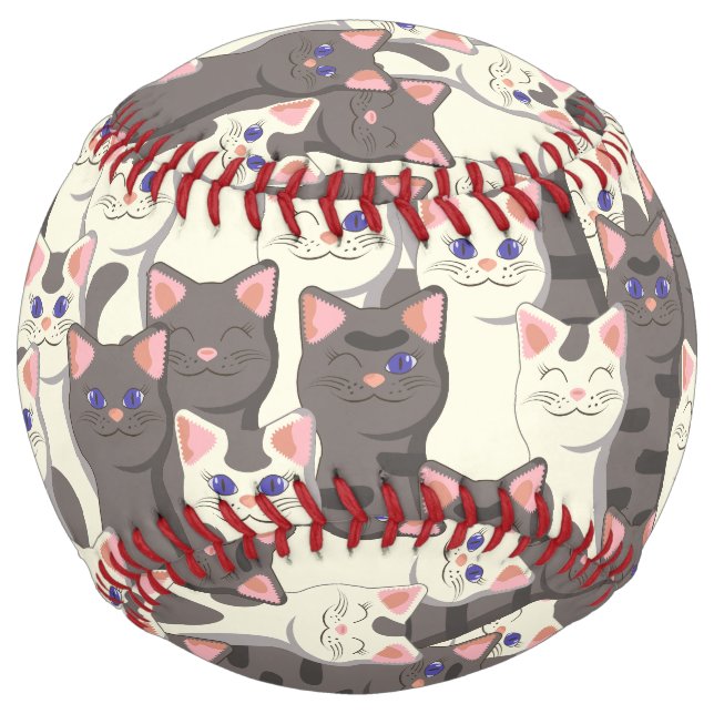 Balle De Softball Motif de chats blancs et gris (Devant)