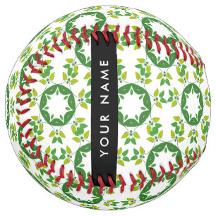 Balle De Softball Motif de feuille, feuilles vertes, votre nom