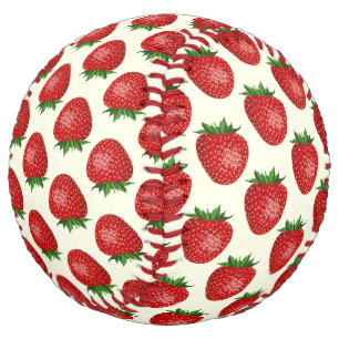 Balle De Softball Motif Fraise, Fraises Rouges, Fruit, Feuille