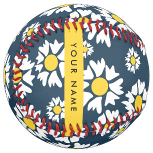 Balle De Softball Motif Marguerite, Marguerites Blanches, Votre Nom