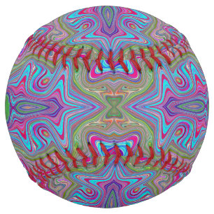 Balle De Softball Motif trippé multicolore bleu ciel ondulé