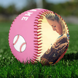 Balle De Softball Nom du joueur de l'équipe rose personnalisée Photo