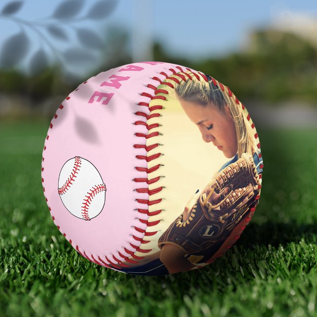 Balle De Softball Nom du joueur de l'équipe rose personnalisée Photo (Créateur téléchargé)
