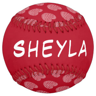Balle De Softball Nom du Motif du Coeur Rouge mignon