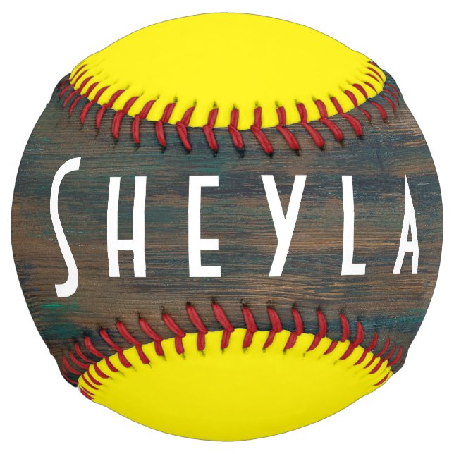 Balle De Softball Nom rustique en bois foncé jaune (Devant)