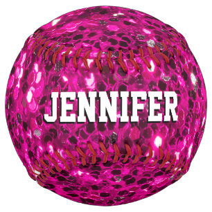 Balle De Softball Paillettes rose chaud fausses paillettes Votre nom