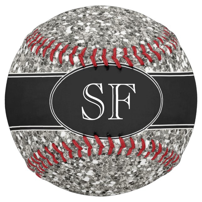 Balle De Softball Parties scintillant Faux et Monogramme noir (Devant)