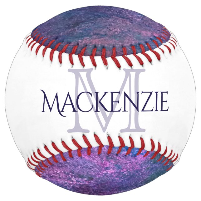 Balle De Softball Pastel Splatter | Monogramme rose violet bleu vert (Devant)