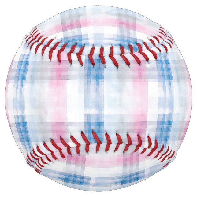 Balle De Softball Pink Blue Plaid Stripes (Devant)